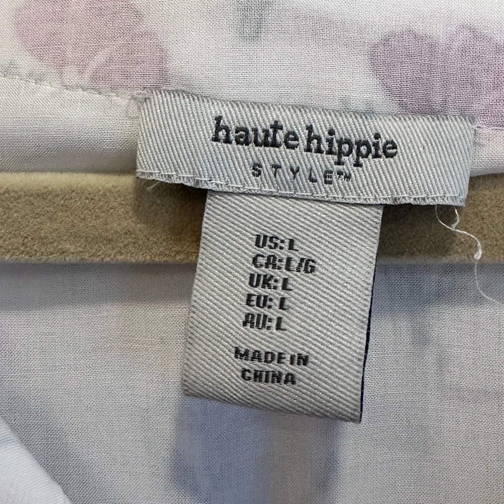 Haute Hippie Women's Large White Pink Boho Floral Long Sleeve Mini Dress NWOT - Picture 8 of 8